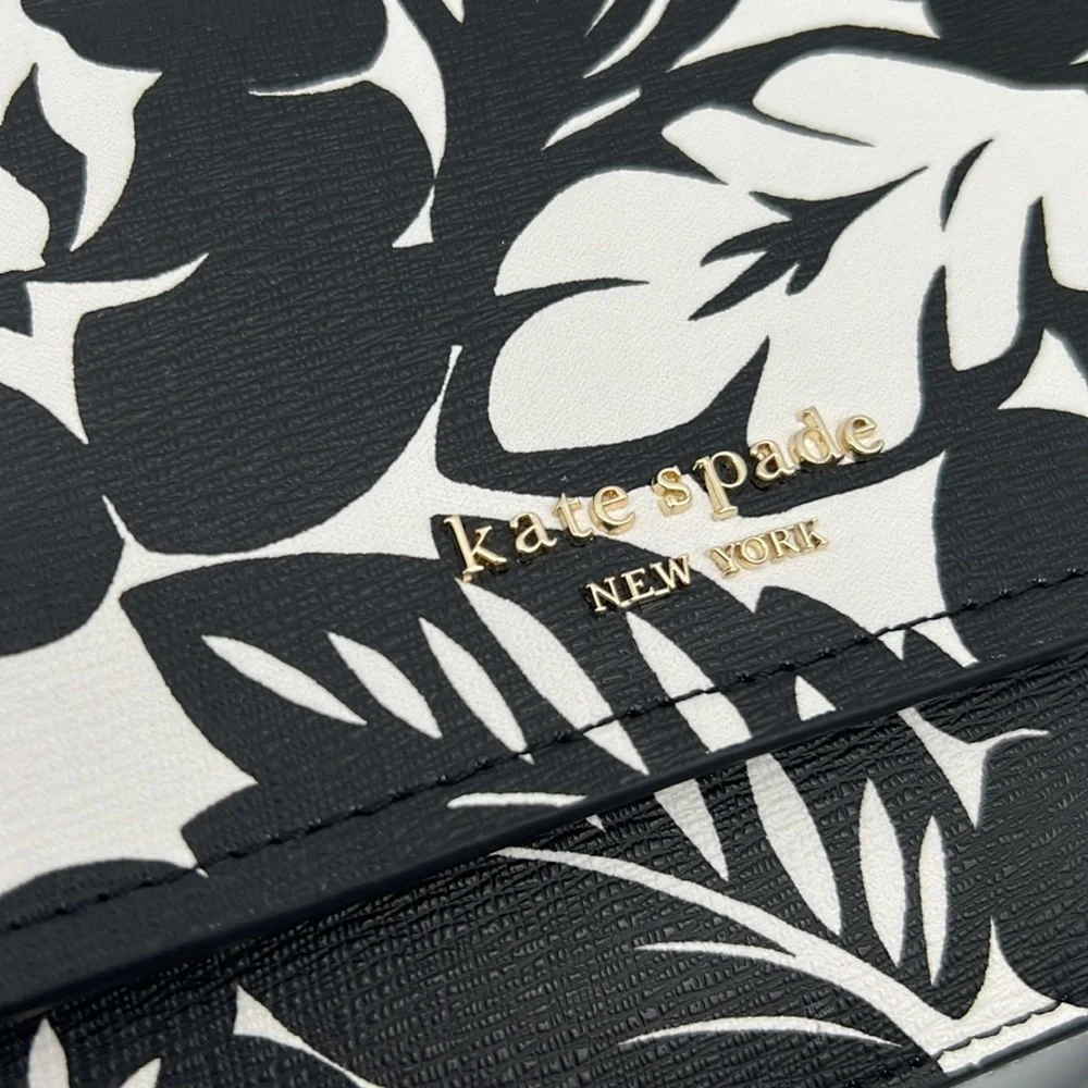 Kate Spade Morgan Tropical Foliage Flap Chain Wallet Crossbody Black Multi